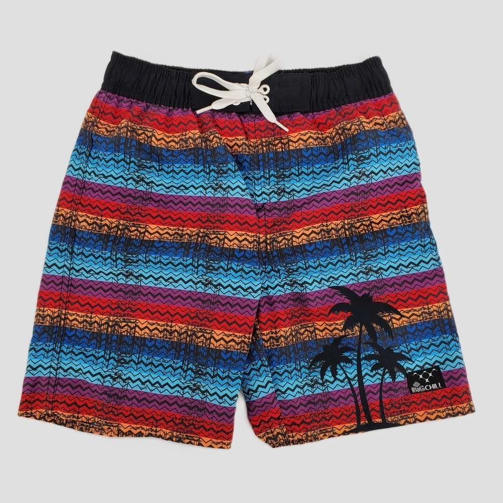 Big Chill Swim Trunks Board Shorts Boys Size 5 UPF‎ 50 Lined Palm Tree Stripe